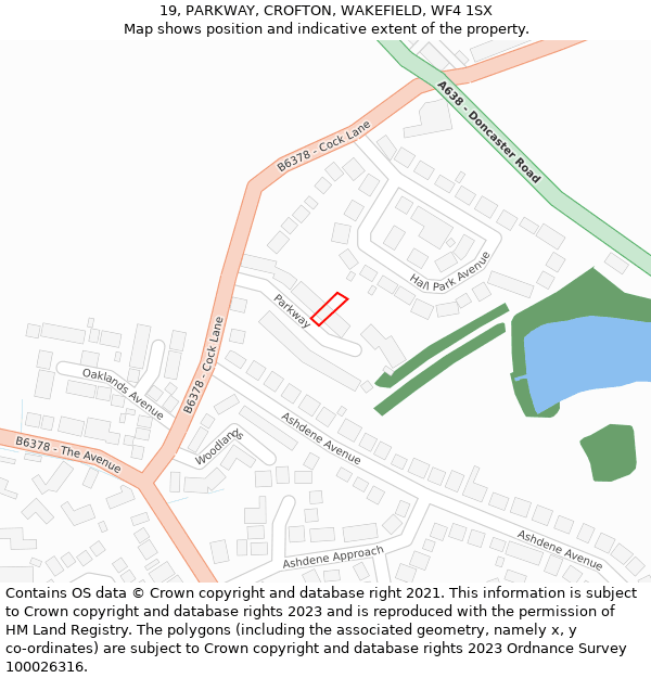 19, PARKWAY, CROFTON, WAKEFIELD, WF4 1SX: Location map and indicative extent of plot