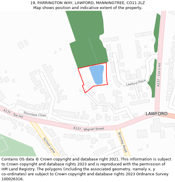 19, PARRINGTON WAY, LAWFORD, MANNINGTREE, CO11 2LZ: Location map and indicative extent of plot