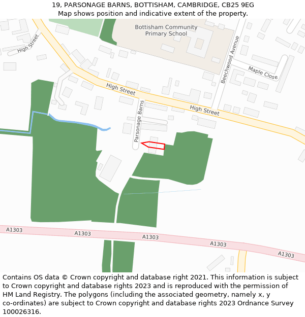 19, PARSONAGE BARNS, BOTTISHAM, CAMBRIDGE, CB25 9EG: Location map and indicative extent of plot