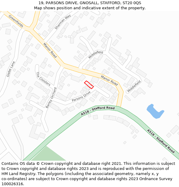 19, PARSONS DRIVE, GNOSALL, STAFFORD, ST20 0QS: Location map and indicative extent of plot