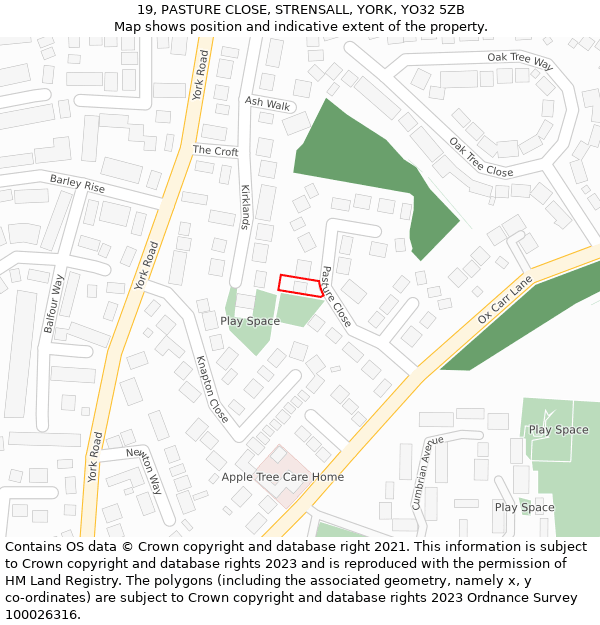 19, PASTURE CLOSE, STRENSALL, YORK, YO32 5ZB: Location map and indicative extent of plot