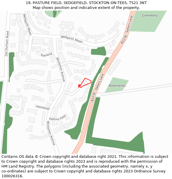 19, PASTURE FIELD, SEDGEFIELD, STOCKTON-ON-TEES, TS21 3NT: Location map and indicative extent of plot