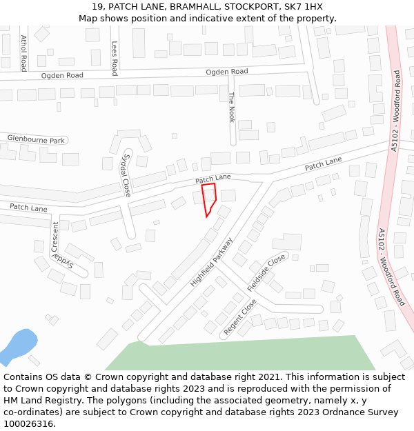 19, PATCH LANE, BRAMHALL, STOCKPORT, SK7 1HX: Location map and indicative extent of plot