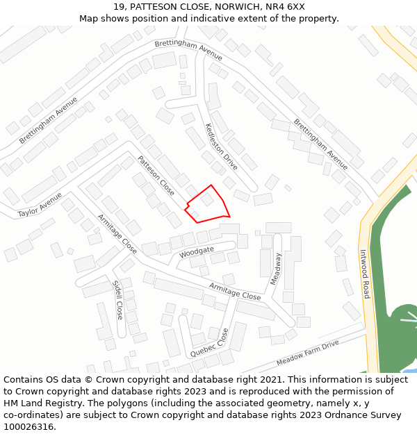 19, PATTESON CLOSE, NORWICH, NR4 6XX: Location map and indicative extent of plot