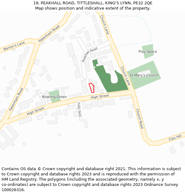 19, PEAKHALL ROAD, TITTLESHALL, KING'S LYNN, PE32 2QE: Location map and indicative extent of plot