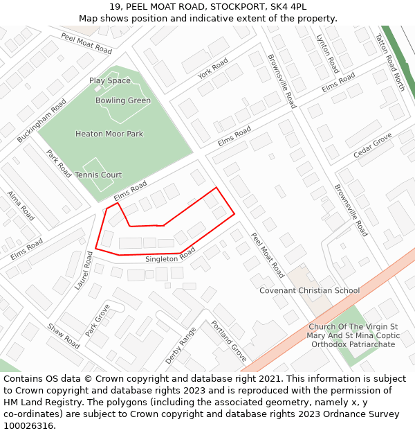 19, PEEL MOAT ROAD, STOCKPORT, SK4 4PL: Location map and indicative extent of plot