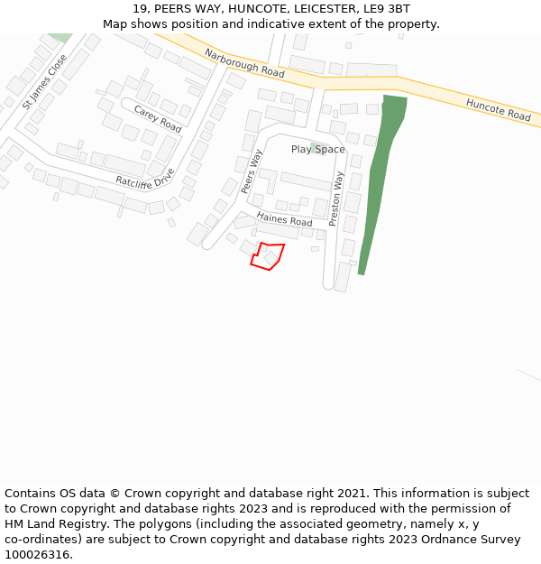 19, PEERS WAY, HUNCOTE, LEICESTER, LE9 3BT: Location map and indicative extent of plot