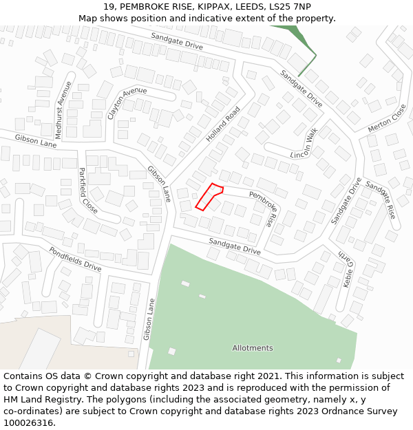 19, PEMBROKE RISE, KIPPAX, LEEDS, LS25 7NP: Location map and indicative extent of plot