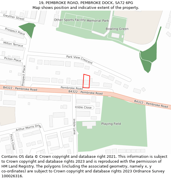 19, PEMBROKE ROAD, PEMBROKE DOCK, SA72 6PG: Location map and indicative extent of plot