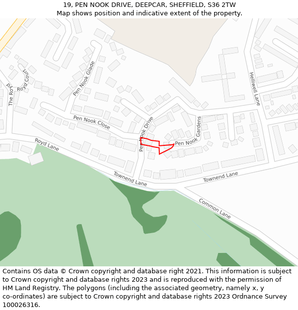 19, PEN NOOK DRIVE, DEEPCAR, SHEFFIELD, S36 2TW: Location map and indicative extent of plot