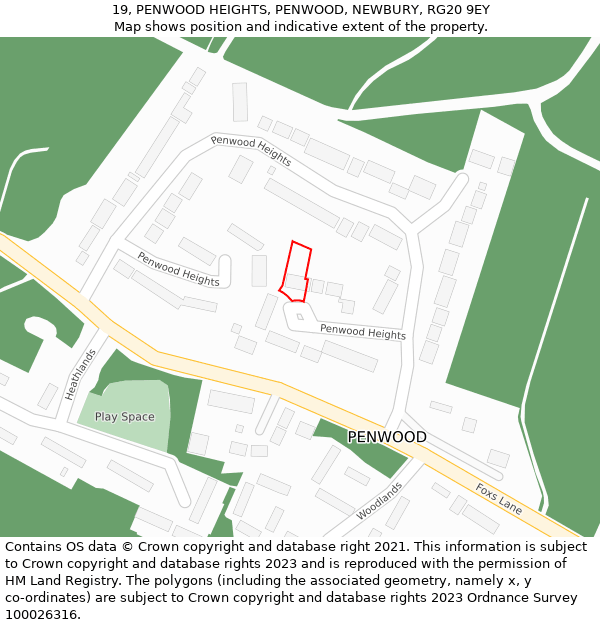 19, PENWOOD HEIGHTS, PENWOOD, NEWBURY, RG20 9EY: Location map and indicative extent of plot