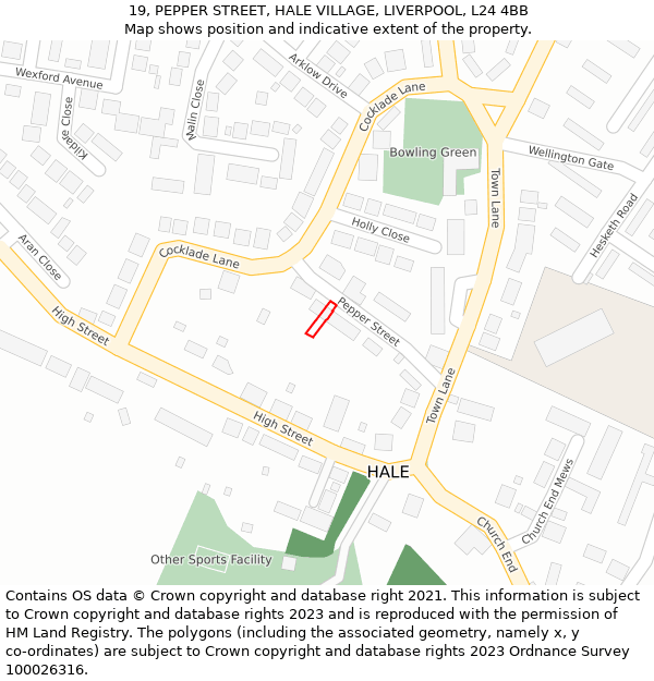 19, PEPPER STREET, HALE VILLAGE, LIVERPOOL, L24 4BB: Location map and indicative extent of plot