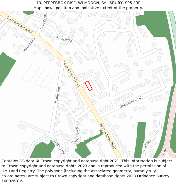 19, PEPPERBOX RISE, WHADDON, SALISBURY, SP5 3BF: Location map and indicative extent of plot