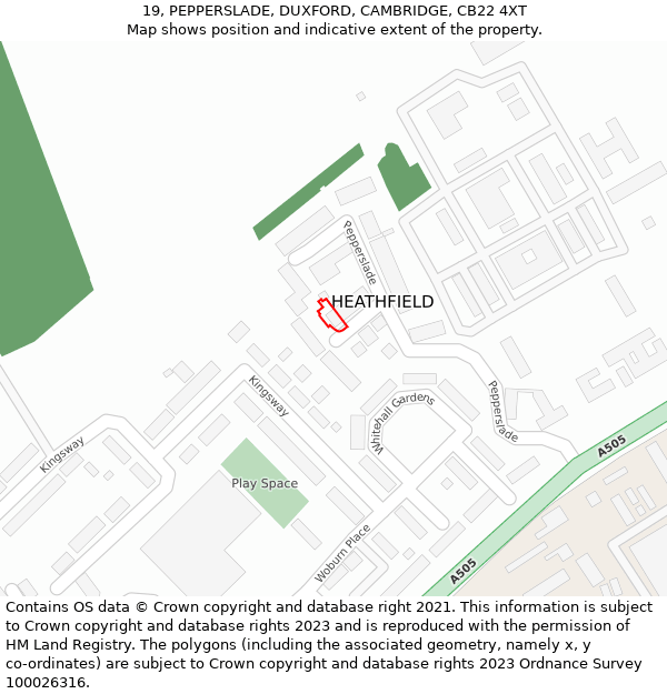 19, PEPPERSLADE, DUXFORD, CAMBRIDGE, CB22 4XT: Location map and indicative extent of plot