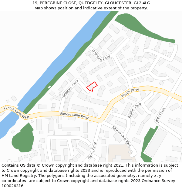 19, PEREGRINE CLOSE, QUEDGELEY, GLOUCESTER, GL2 4LG: Location map and indicative extent of plot