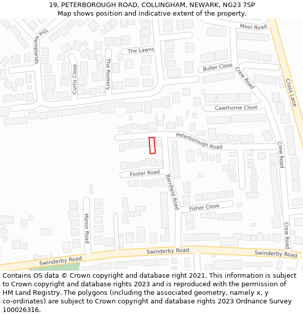 19, PETERBOROUGH ROAD, COLLINGHAM, NEWARK, NG23 7SP: Location map and indicative extent of plot