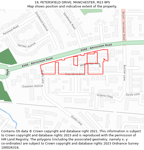 19, PETERSFIELD DRIVE, MANCHESTER, M23 9PS: Location map and indicative extent of plot