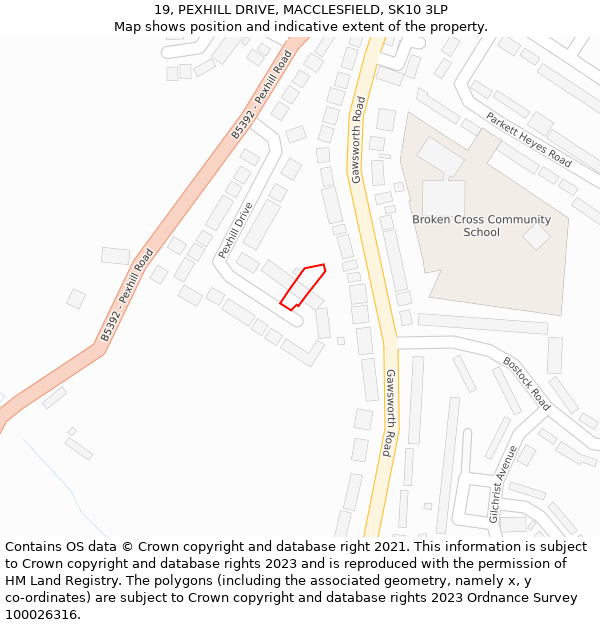 19, PEXHILL DRIVE, MACCLESFIELD, SK10 3LP: Location map and indicative extent of plot