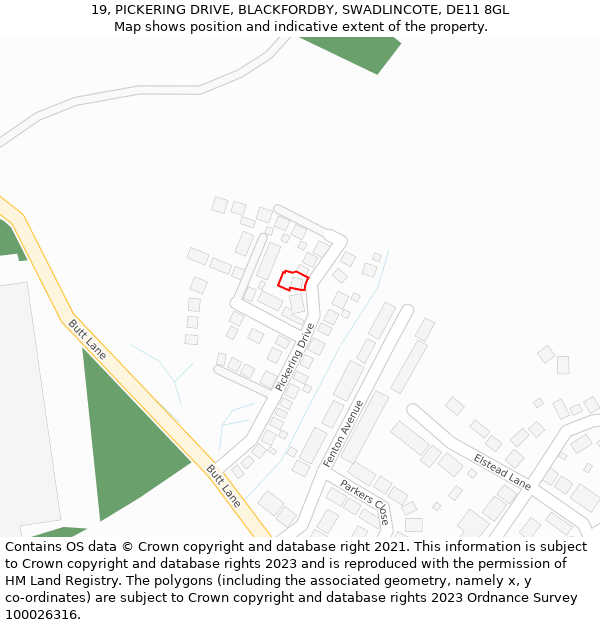 19, PICKERING DRIVE, BLACKFORDBY, SWADLINCOTE, DE11 8GL: Location map and indicative extent of plot