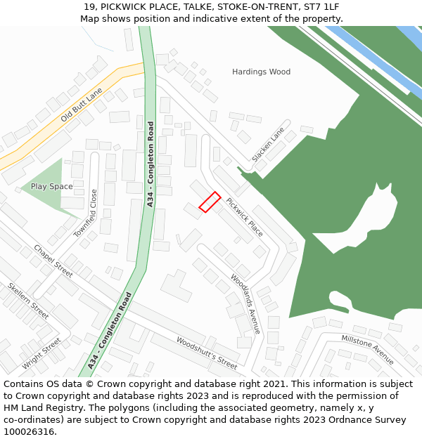 19, PICKWICK PLACE, TALKE, STOKE-ON-TRENT, ST7 1LF: Location map and indicative extent of plot