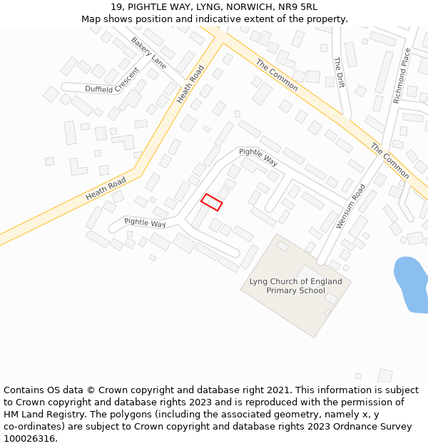 19, PIGHTLE WAY, LYNG, NORWICH, NR9 5RL: Location map and indicative extent of plot