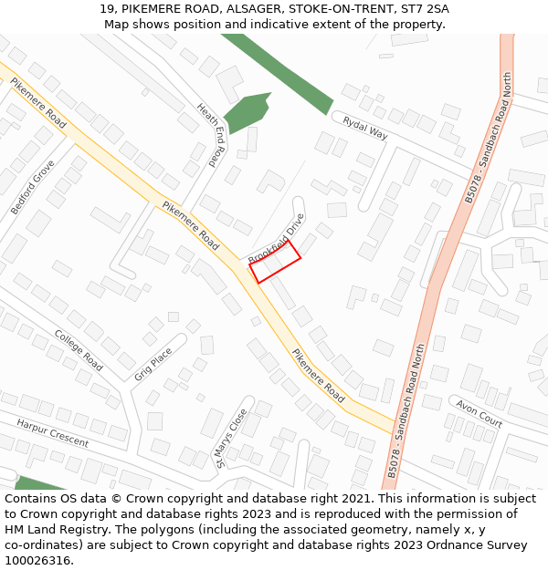 19, PIKEMERE ROAD, ALSAGER, STOKE-ON-TRENT, ST7 2SA: Location map and indicative extent of plot