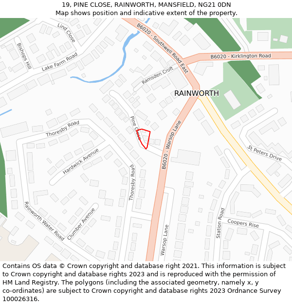 19, PINE CLOSE, RAINWORTH, MANSFIELD, NG21 0DN: Location map and indicative extent of plot