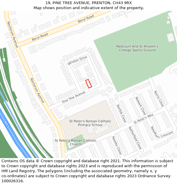 19, PINE TREE AVENUE, PRENTON, CH43 9RX: Location map and indicative extent of plot