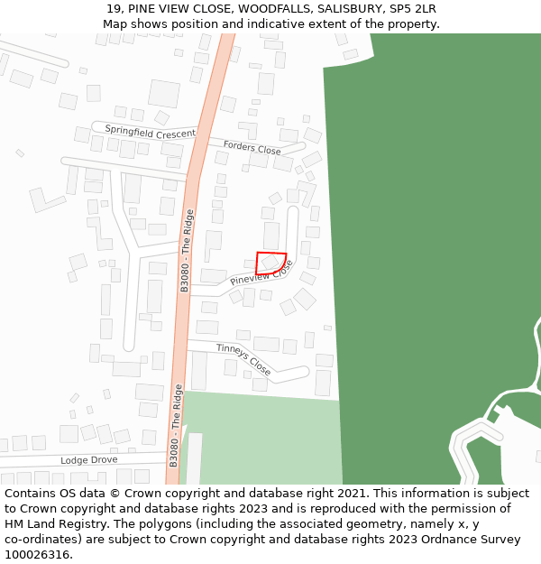 19, PINE VIEW CLOSE, WOODFALLS, SALISBURY, SP5 2LR: Location map and indicative extent of plot
