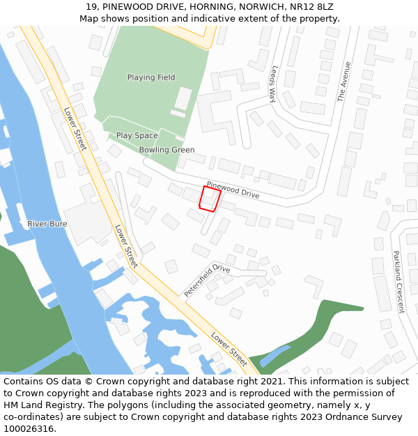 19, PINEWOOD DRIVE, HORNING, NORWICH, NR12 8LZ: Location map and indicative extent of plot