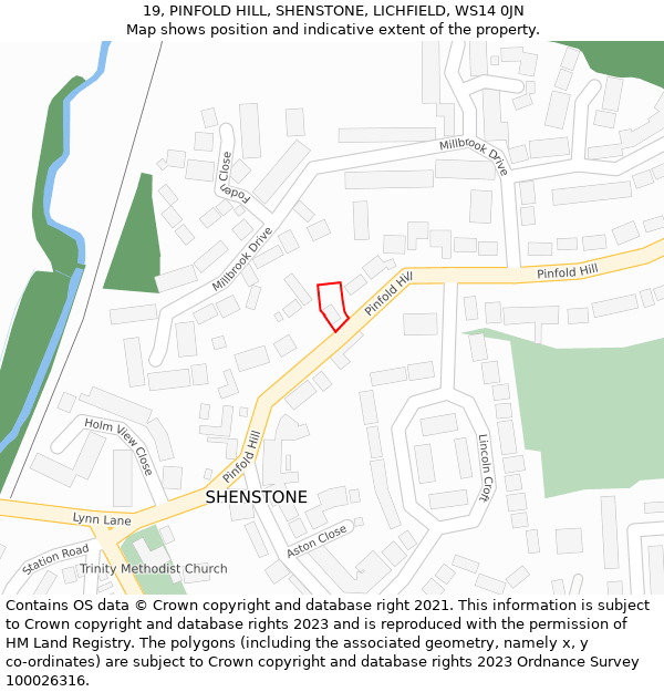 19, PINFOLD HILL, SHENSTONE, LICHFIELD, WS14 0JN: Location map and indicative extent of plot