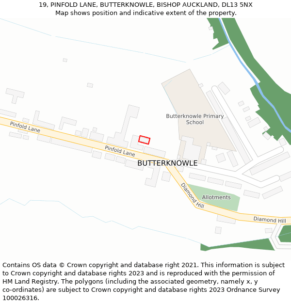 19, PINFOLD LANE, BUTTERKNOWLE, BISHOP AUCKLAND, DL13 5NX: Location map and indicative extent of plot