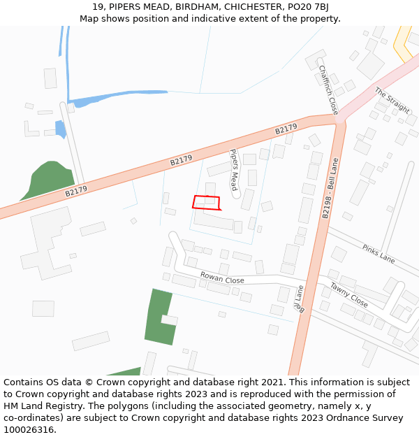 19, PIPERS MEAD, BIRDHAM, CHICHESTER, PO20 7BJ: Location map and indicative extent of plot