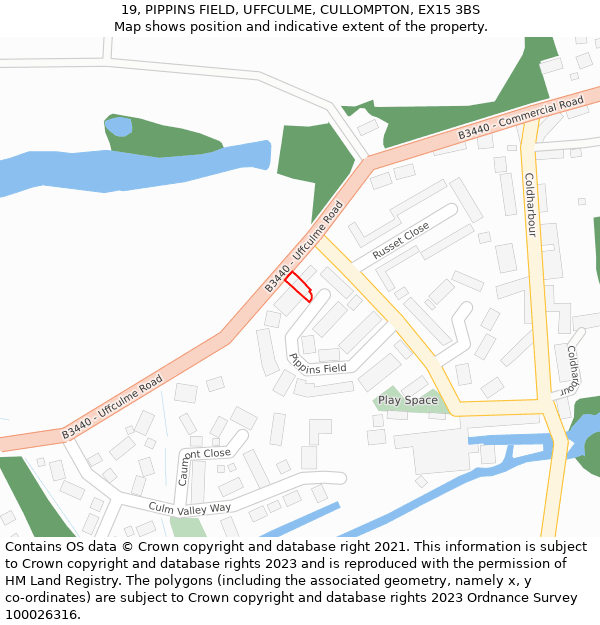 19, PIPPINS FIELD, UFFCULME, CULLOMPTON, EX15 3BS: Location map and indicative extent of plot