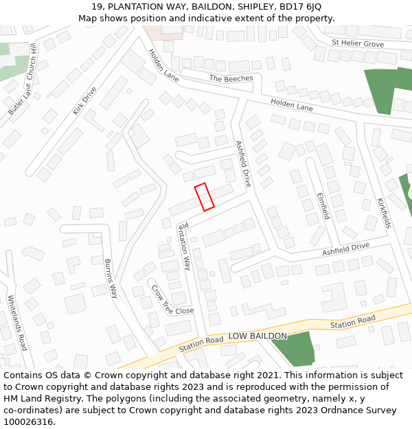 19, PLANTATION WAY, BAILDON, SHIPLEY, BD17 6JQ: Location map and indicative extent of plot
