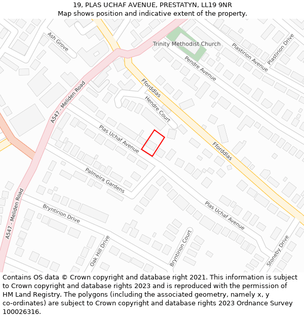 19, PLAS UCHAF AVENUE, PRESTATYN, LL19 9NR: Location map and indicative extent of plot