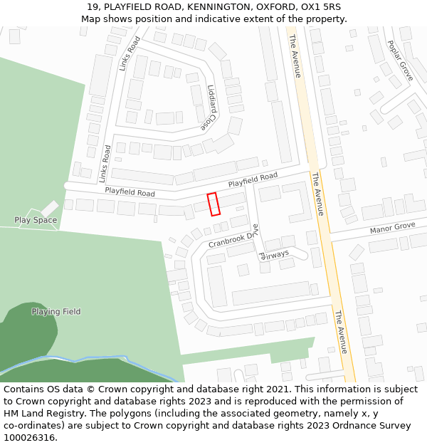 19, PLAYFIELD ROAD, KENNINGTON, OXFORD, OX1 5RS: Location map and indicative extent of plot