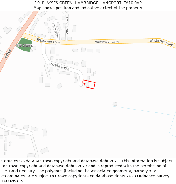 19, PLAYSES GREEN, HAMBRIDGE, LANGPORT, TA10 0AP: Location map and indicative extent of plot