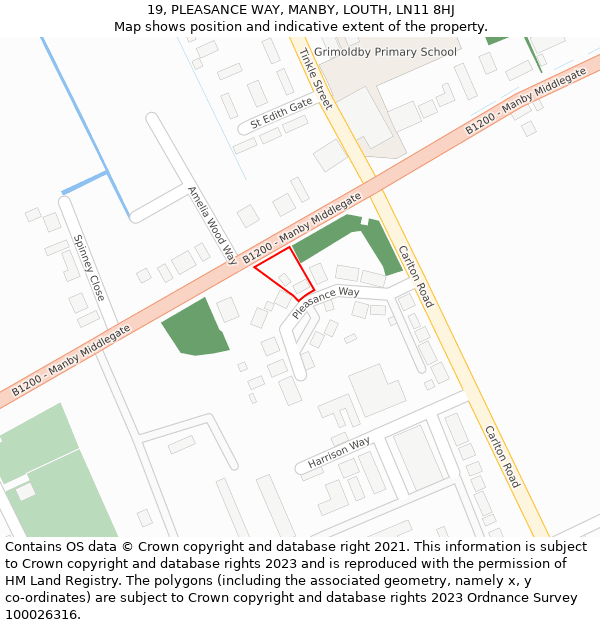 19, PLEASANCE WAY, MANBY, LOUTH, LN11 8HJ: Location map and indicative extent of plot