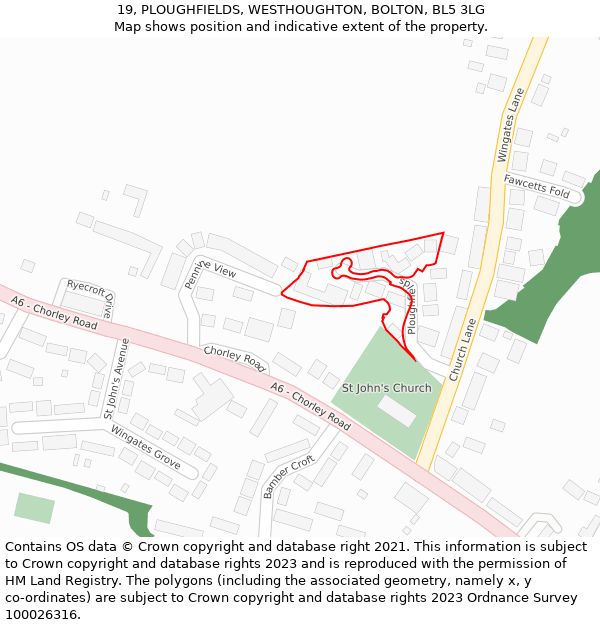 19, PLOUGHFIELDS, WESTHOUGHTON, BOLTON, BL5 3LG: Location map and indicative extent of plot