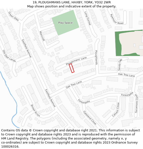 19, PLOUGHMANS LANE, HAXBY, YORK, YO32 2WR: Location map and indicative extent of plot
