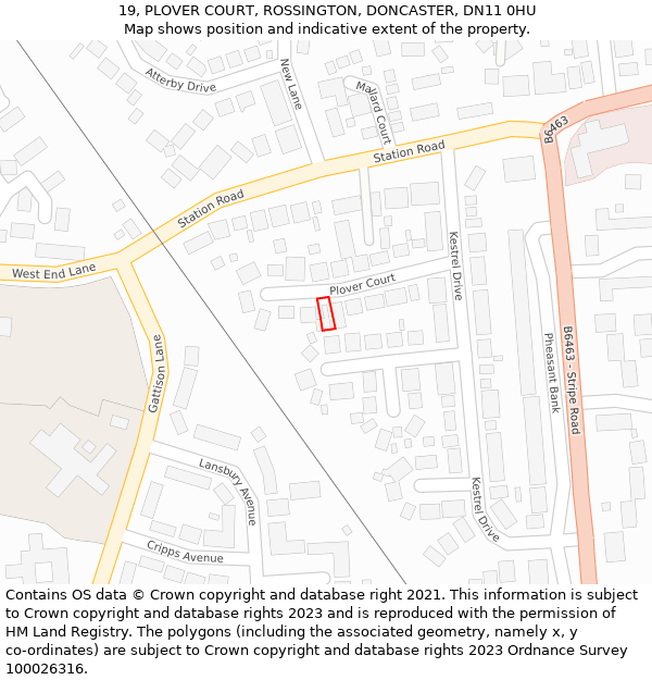 19, PLOVER COURT, ROSSINGTON, DONCASTER, DN11 0HU: Location map and indicative extent of plot