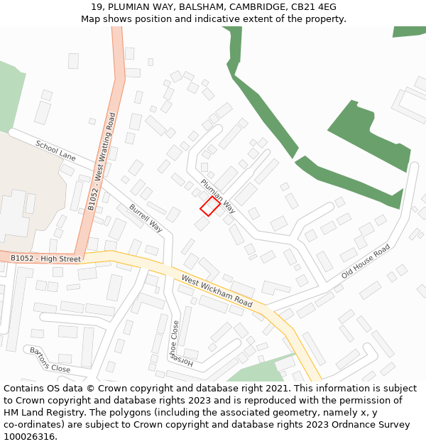 19, PLUMIAN WAY, BALSHAM, CAMBRIDGE, CB21 4EG: Location map and indicative extent of plot