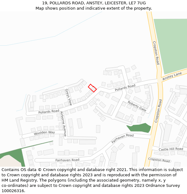 19, POLLARDS ROAD, ANSTEY, LEICESTER, LE7 7UG: Location map and indicative extent of plot