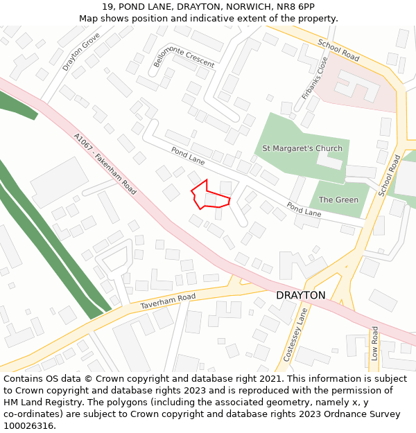 19, POND LANE, DRAYTON, NORWICH, NR8 6PP: Location map and indicative extent of plot