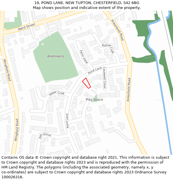 19, POND LANE, NEW TUPTON, CHESTERFIELD, S42 6BG: Location map and indicative extent of plot