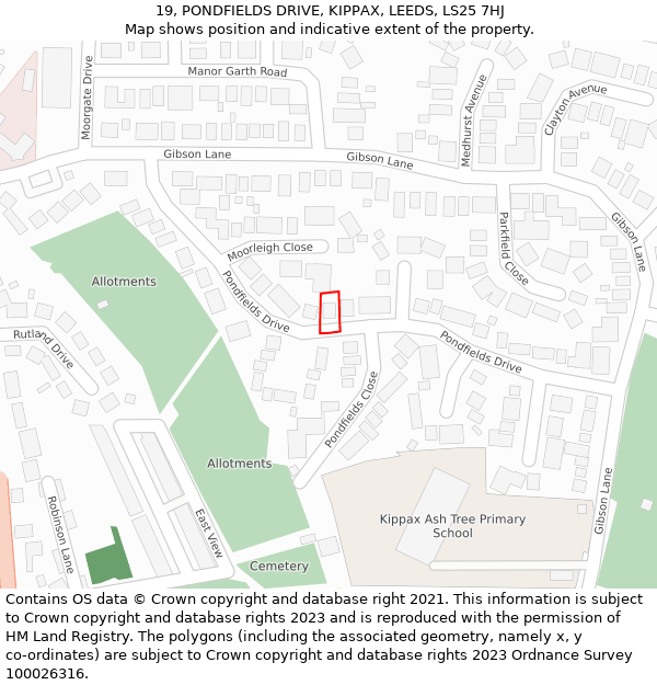 19, PONDFIELDS DRIVE, KIPPAX, LEEDS, LS25 7HJ: Location map and indicative extent of plot