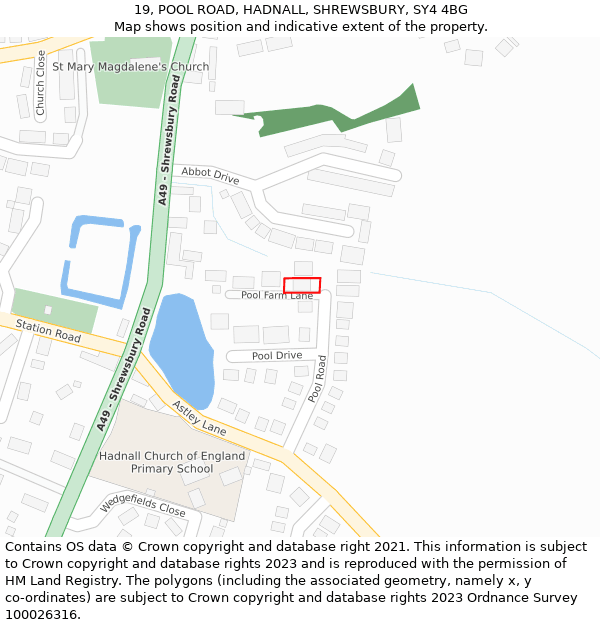 19, POOL ROAD, HADNALL, SHREWSBURY, SY4 4BG: Location map and indicative extent of plot