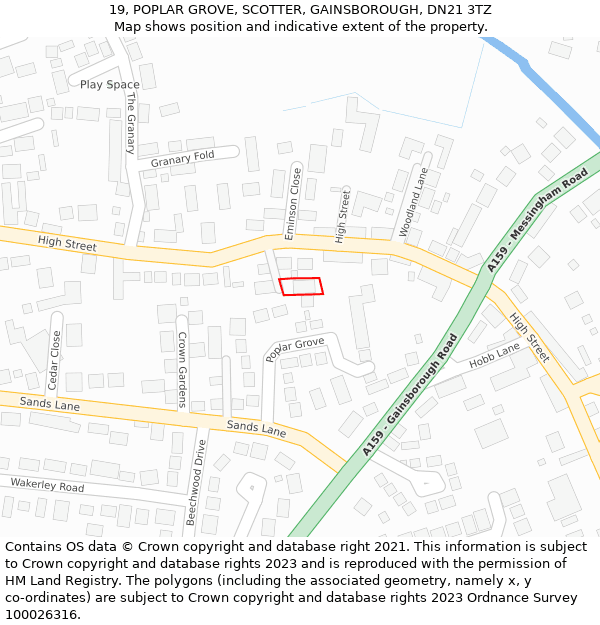 19, POPLAR GROVE, SCOTTER, GAINSBOROUGH, DN21 3TZ: Location map and indicative extent of plot