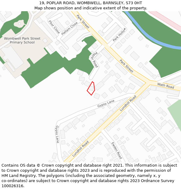 19, POPLAR ROAD, WOMBWELL, BARNSLEY, S73 0HT: Location map and indicative extent of plot